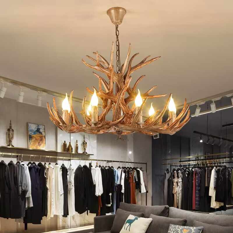Vintage Faux Antler Chandelier, 9-Light Double Layer, Industrial Dining & Living Room Ceiling Lamp