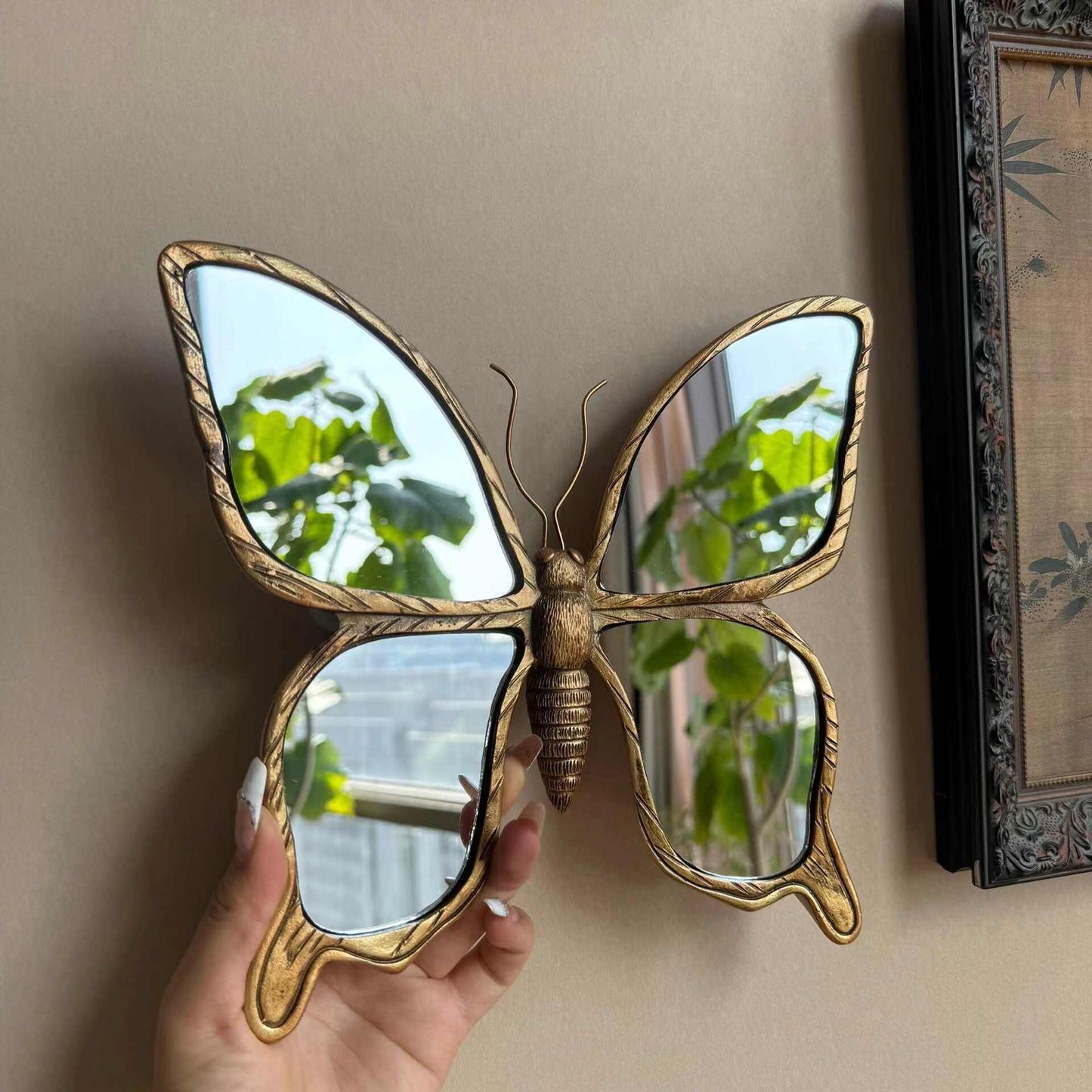 Luxury Butterfly Mirror Wall Decor with Antique Gold Frame, 3D Sculptural Accent Piece for Living Room & Bedroom