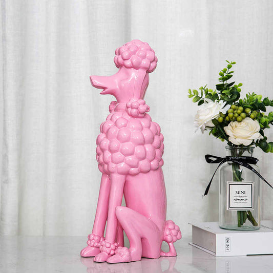 Modern Pink Poodle Dog Sculpture – Large Resin Figurine for Living Room, Entryway, or Office Décor