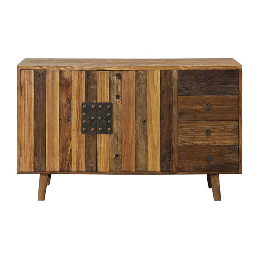 Rustic Elm Wood Buffet Sideboard Cabinet – Chaji Minimalist Entryway Storage Credenza, Vintage Hallway Console for Home, Hotel & Teahouse