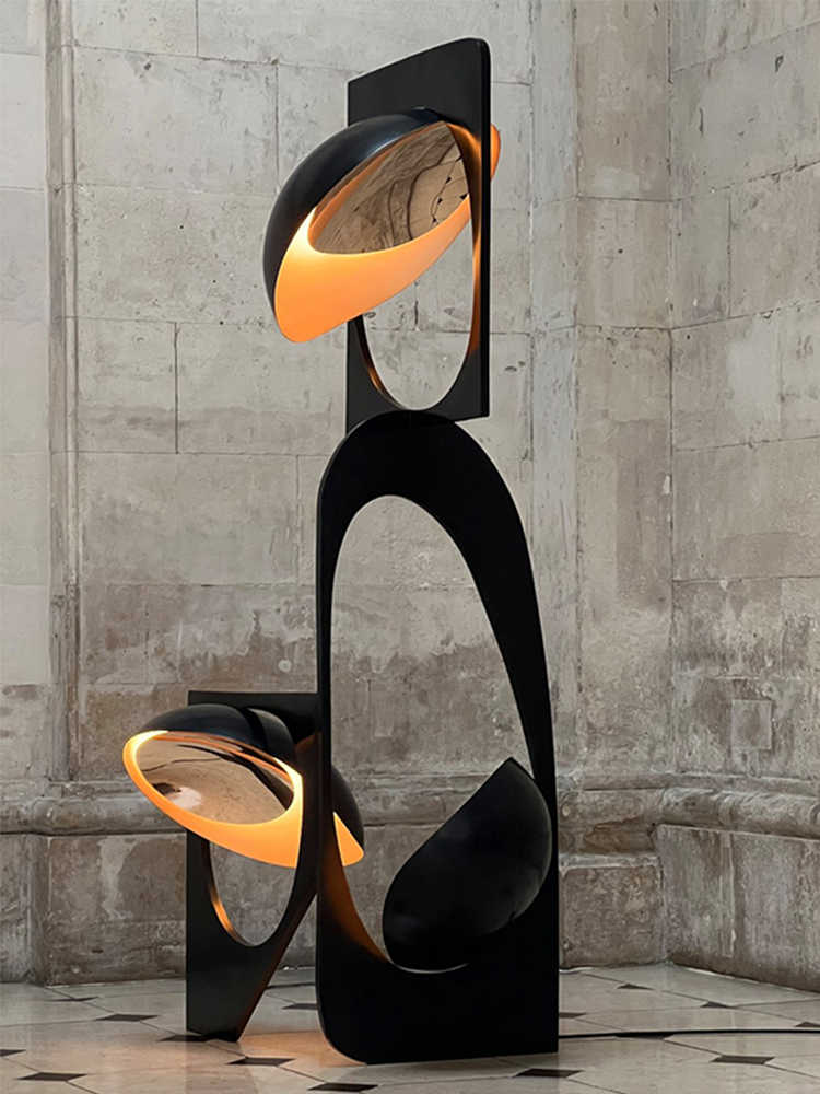 Hotel & Showroom Creative Art Installation Floor Lamp, Modern Sculptural Sand Black Statement Piece, Medium Size