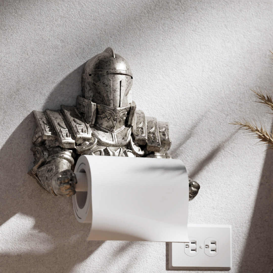 Medieval Knight Toilet Paper Holder Wall Mount, Creative Armor Warrior Bathroom Tissue Dispenser with No-Drill Installation