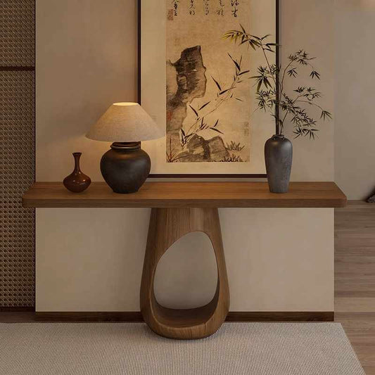 Modern Solid Wood Entryway Console Table – Designer Oriental Foyer Accent Table for Hallway and Living Room Art Décor