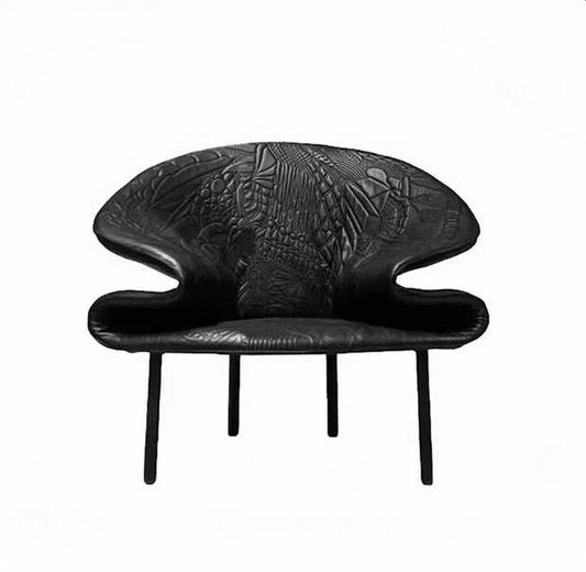Designer Graffiti Art Armchair, Black Fiberglass Single Lounge Chair, Modern Hotel & Living Room Statement