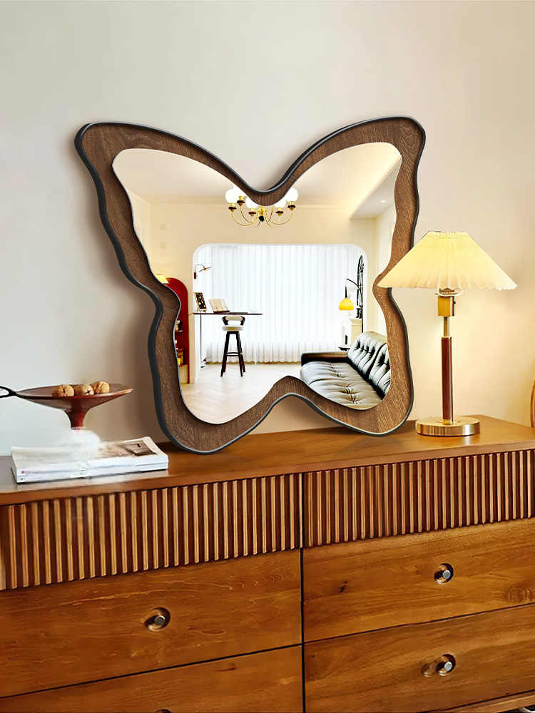 3D Butterfly Mirror Art, Creamy Vintage Accent Wall & Table Decor (Black Frame, Handcrafted Micro-spray)