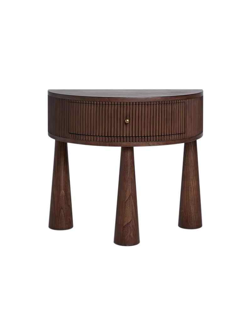 Vintage Solid Wood Bedside Table, Minimalist Walnut Half-Moon Nightstand with Drawer – “Fletcher” Model