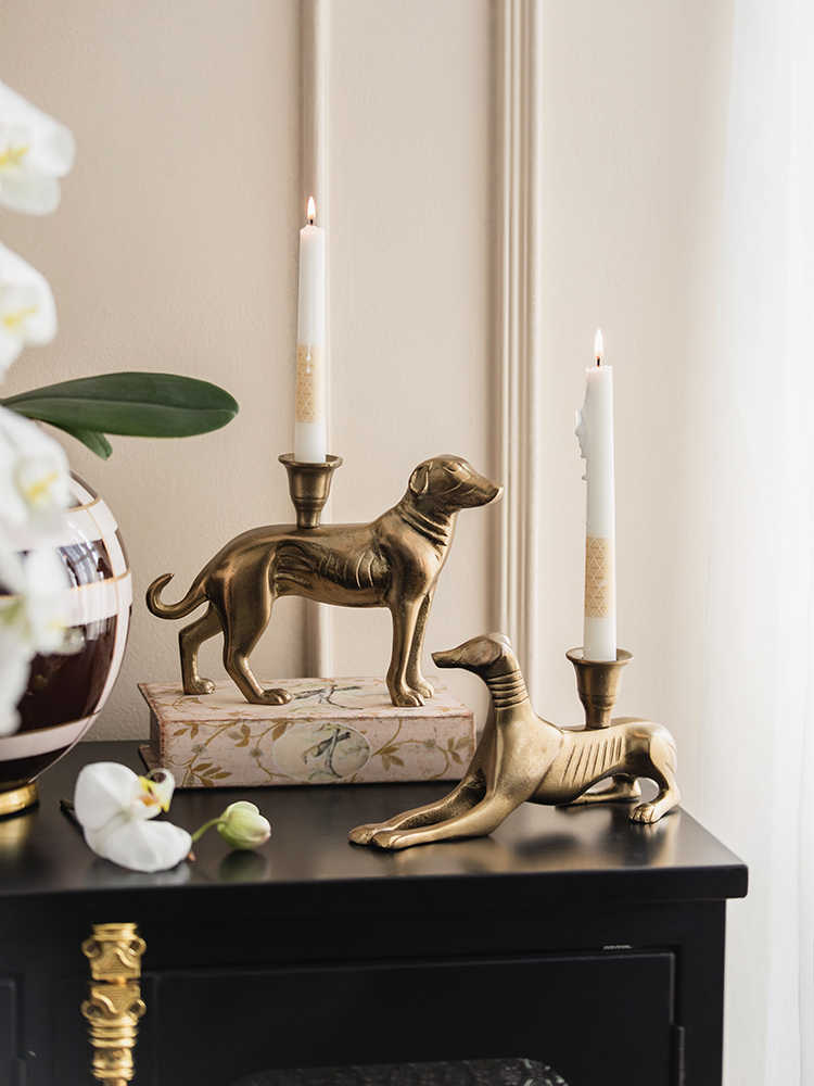 Gold Whippet Candle Holder Set – Modern Art Deco Dog Candle Stand, Luxury Hotel & Dining Table Decorative Props