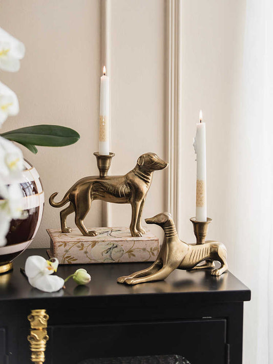 Gold Whippet Candle Holder Set – Modern Art Deco Dog Candle Stand, Luxury Hotel & Dining Table Decorative Props