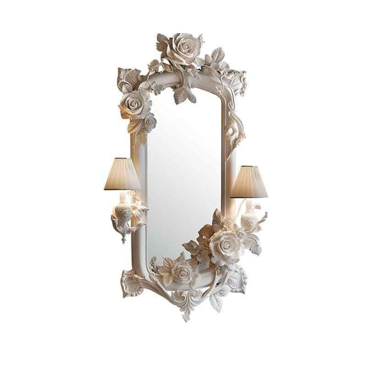 NUMBO French Baroque Illuminated Full-Length Mirror with Rose Carvings & Integrated Sconce Lights