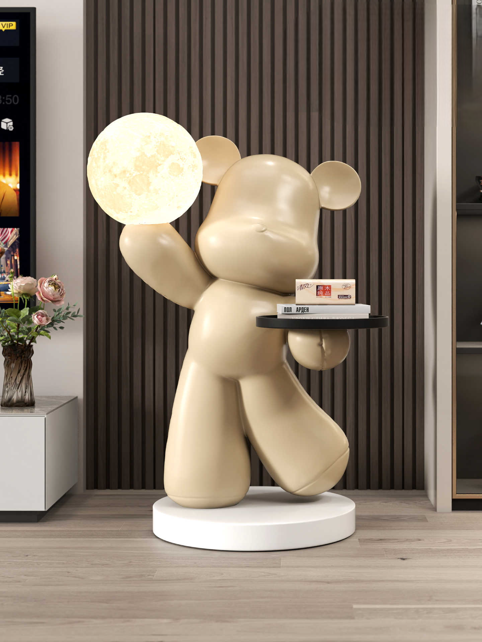 Bear Floor Lamp Sculpture with Tray – Modern Art Floor Light and Accent Table for Living Room, Bedroom, or Entryway