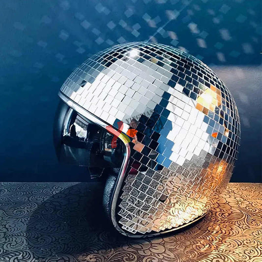Professional Mirror Ball Disco Helmet – Reflective Party Festival Headwear for Events, Performances, and Rave Costume Accessory