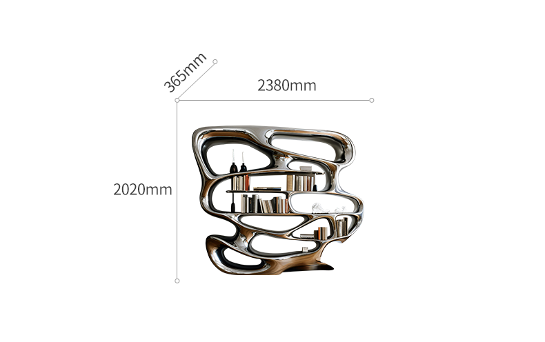 KASKOM Designer Flowing Chrome Steel Bookshelf with Organic Curves, Modern Art Sculptural Storage Unit for Study Room