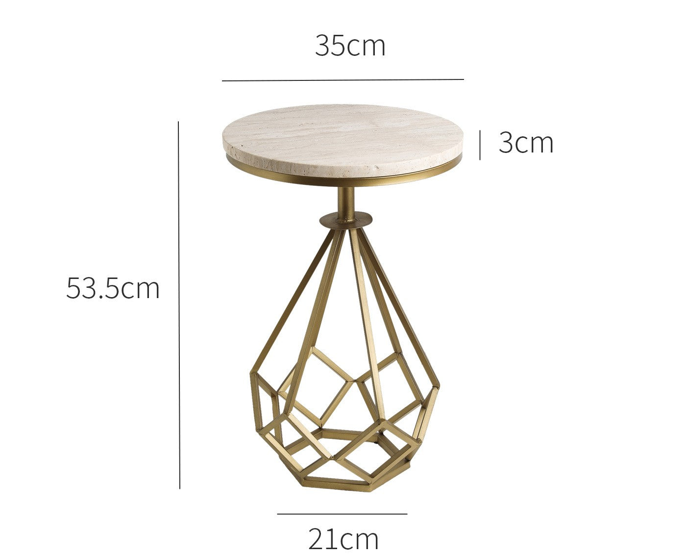 Minimalist Natural Yellow Travertine Marble Side Table, Luxury Geometric Gold Metal Accent Table for Living Room & Sofa