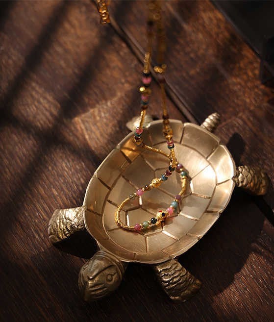 Handcrafted Brass Turtle Jewelry Tray, Indian Imported Gold Storage Dish for Trinkets, Decorative Bowl for Living Room & Dressing Table