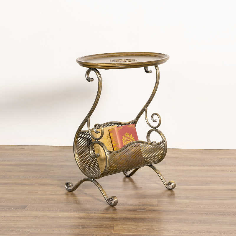 Vintage Iron and Wood Side Table – Retro Living Room End Table With Magazine Rack, Antique Sofa Accent Cabinet