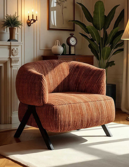 Vintage Chenille Lounge Chair – Designer Midcentury Single Armchair for Small Living Room, Bedroom or Balcony
