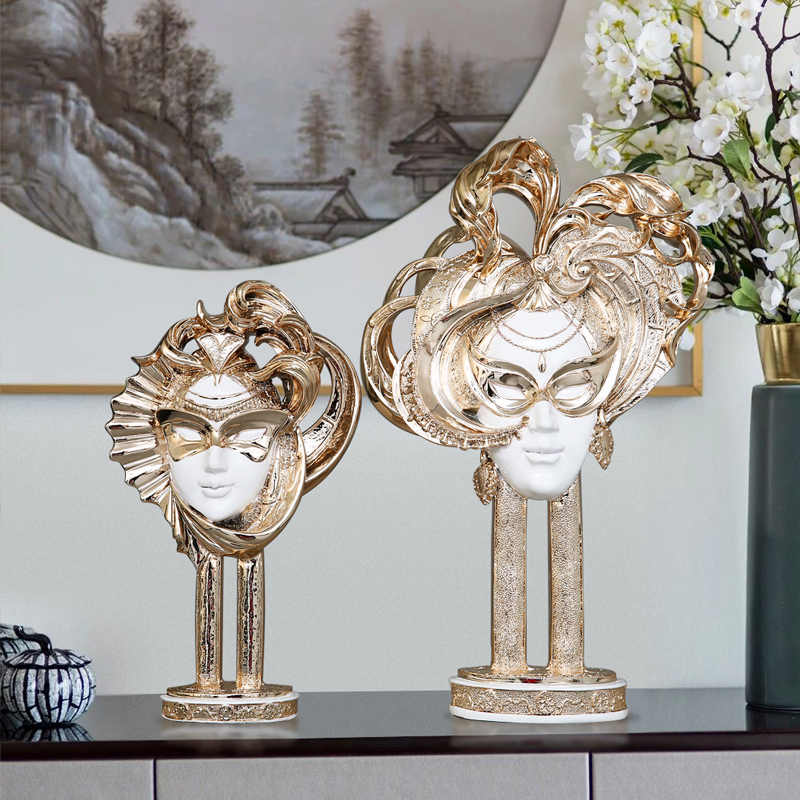 Rose Gold Mask Lady Sculpture Set – Resin Artistic Figurines for Living Room, Bedroom, or Window Display (Set of 2)
