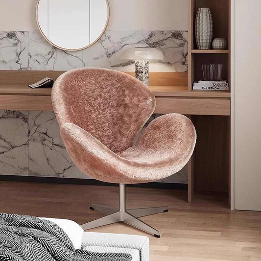 Swan Chair with Velvet Upholstery, Arne Jacobsen Inspired Swivel Accent Chair for Bedroom & Living Room