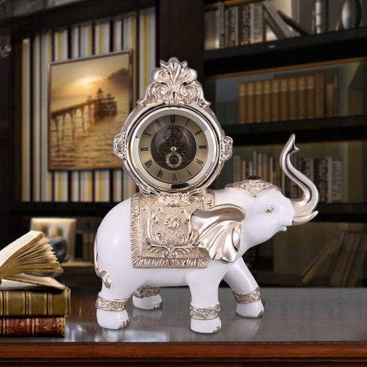 Rose Gold Elephant Table Clock Sculpture – Resin Decorative Art for Living Room, Office, or Bedroom