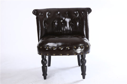 Black Oil-Wax Leather Accent Chair, Button-Tufted Single Sofa Chair with Antique Nailhead Trim and Turned Solid Wood Legs for Living Room, Bedroom, Dining Room and Hotel