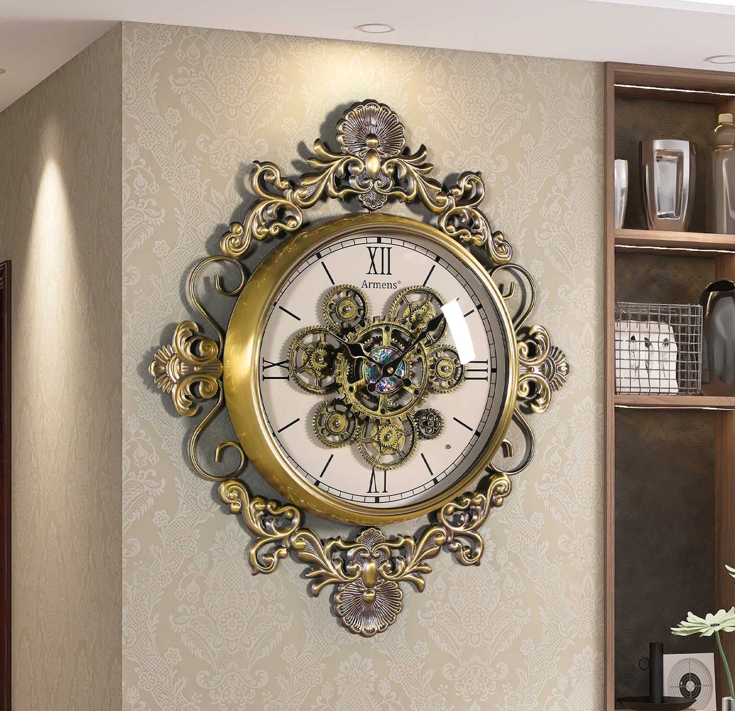 European-Style Mechanical Gear Wall Clock – Luxury Vintage Retro Statement Wall Clock