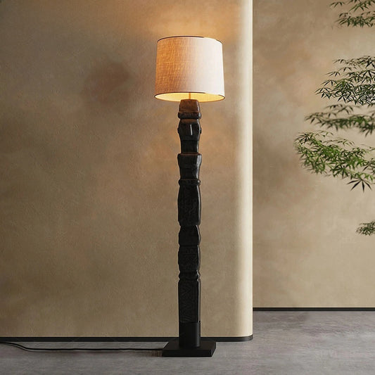 Vintage Roman Column Black Floor Lamp, Industrial Designer Standing Lamp, Tall Distressed Classic Sculptural Light for Living Room, Study, Club, Hotel Décor