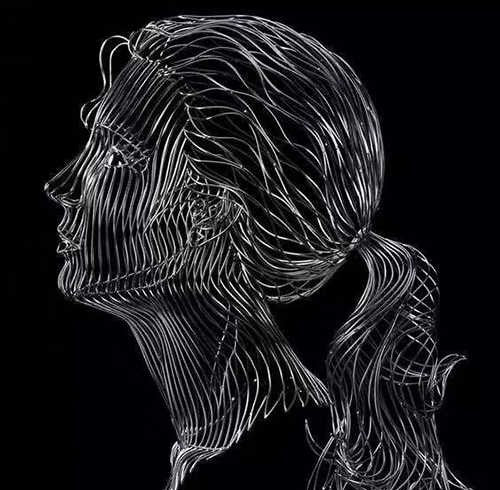Modern Minimalist Girl Head Wire Sculpture, Iron Art Home Decor – Contemporary Living Room/Bedroom/Table/TV Cabinet Statue