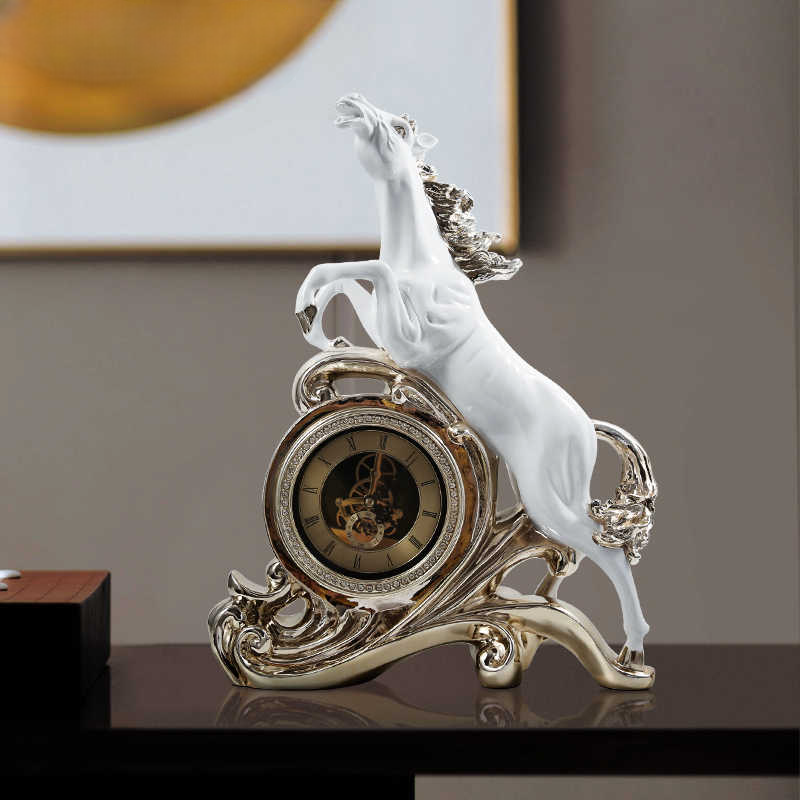 Luxury Horse Table Clock – Sculptural Resin Decor with Roman Dial for Living Room, TV Cabinet, Office
