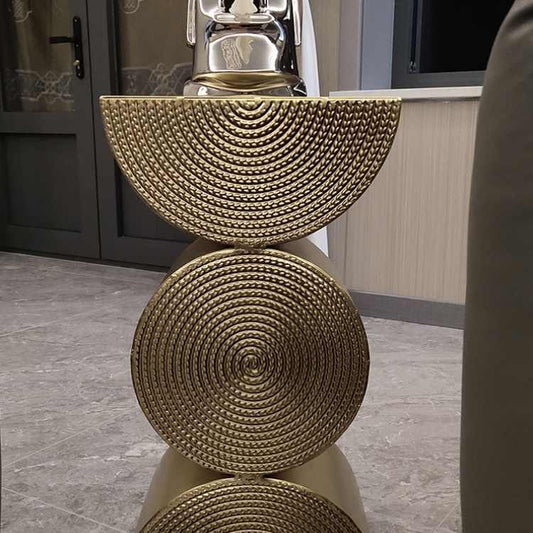 Nordic Golden Wheat Pattern Metal Side Table, Stackable Cylindrical Accent Tables with Sculptural Texture, Contemporary Living Room Nesting Tables