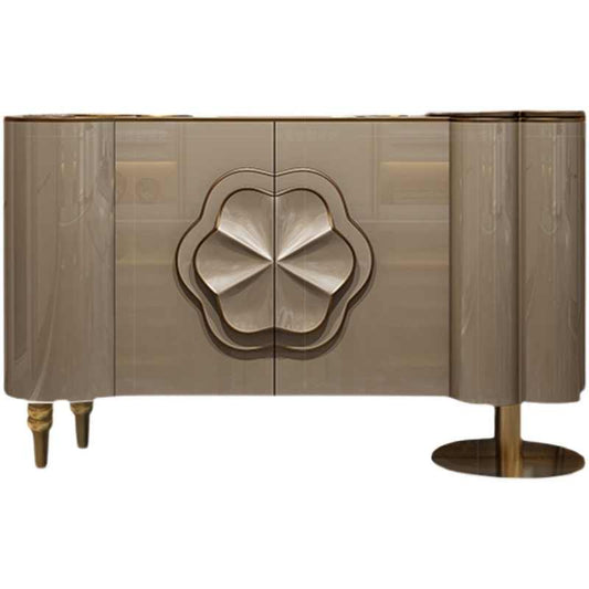 Modern Luxury Taupe Sideboard Cabinet, Artistic Solid Wood Entryway Console with Stainless Steel Accents