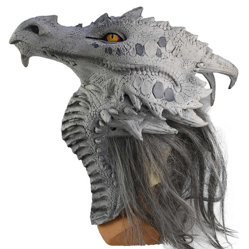 Ancient Dragon King Latex Mask – Realistic Gray Dragon Head Costume for Halloween, Cosplay, Parties & Performance