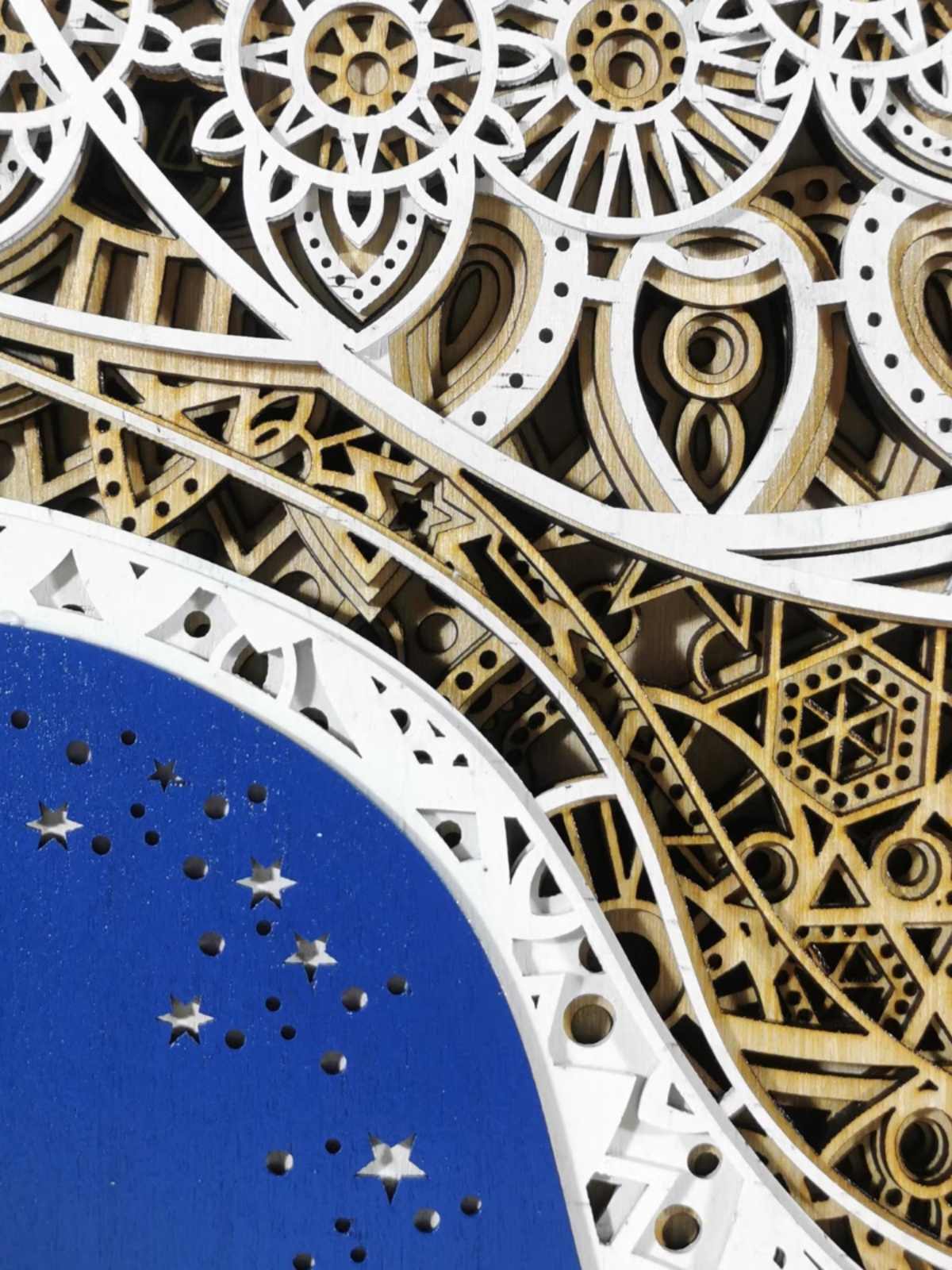 Large Mandala 3D Layered Wood Art – Modern Puzzle Panel Set, Laser Cut Screen Decor, Boho Wall Hanging