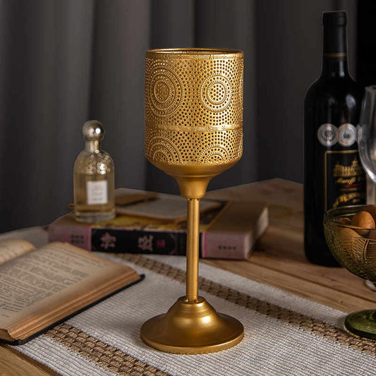 European Vintage Gold Perforated Metal Candle Holder, French Romantic Dining Table Candlestick for Christmas & Wedding