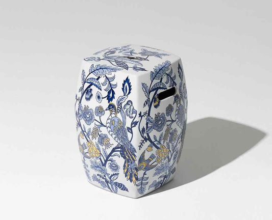 Hand-Painted Blue & White Porcelain Garden Stool, Traditional Ceramic Drum Seat with Botanical Motifs, Multi-Function Side Table & Stool