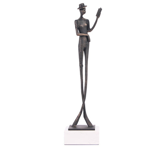 Modern Abstract Black Metal Gentleman Sculpture with Marble Base, Artistic Minimalist Figurine for Living Room, TV Cabinet, Office, Entryway, Shelf Decor