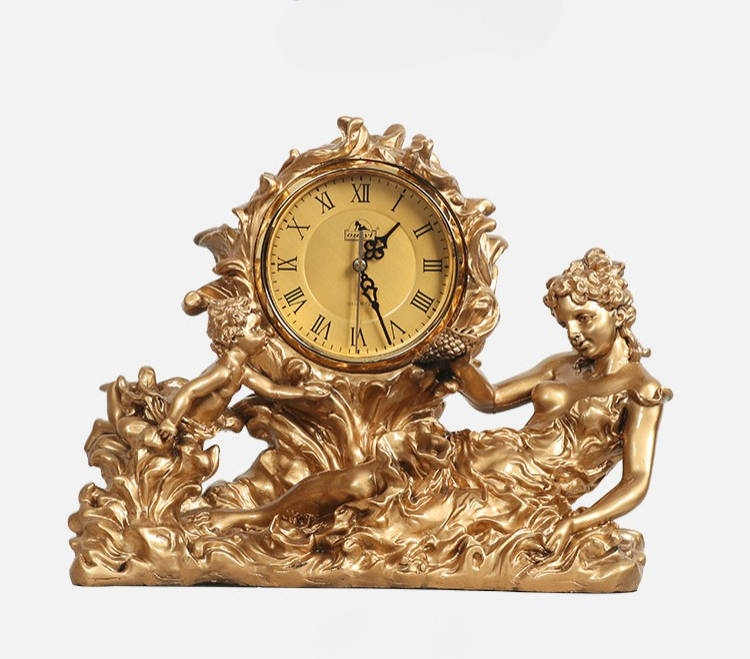 Victorian Lady & Child Table Clock, Artistic Gold Desktop Clock, Luxury Living Room/TV Cabinet/Office Decor (Victoria Mother & Child)