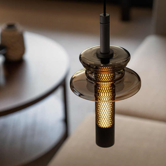 Modern Smart Pendant Lamp, Adjustable LED Bedside Suspension Light, Black Glass & Metal, Works with Tuya System
