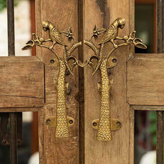 Indian Handcrafted Brass Dragon Door Handle, Vintage Decorative Cabinet & Gate Pull with Ornate Scale Pattern