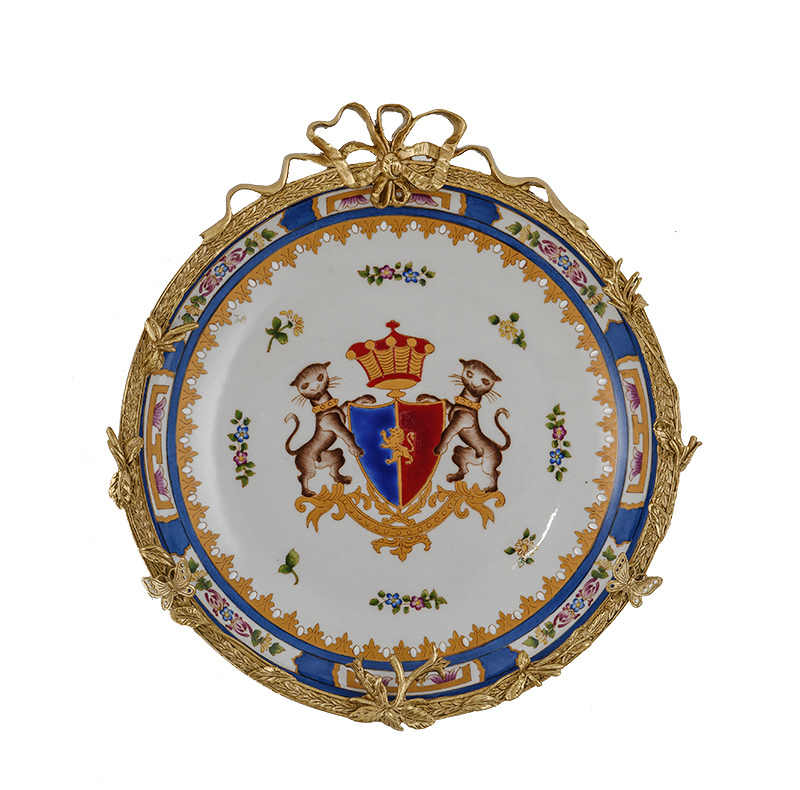 Porcelain and Brass Decorative Wall Plate – Luxury Hanging Plate Accent for Living Room, Entryway, and Foyer Wall Art