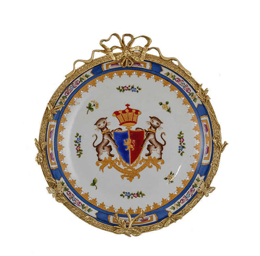 Porcelain and Brass Decorative Wall Plate – Luxury Hanging Plate Accent for Living Room, Entryway, and Foyer Wall Art