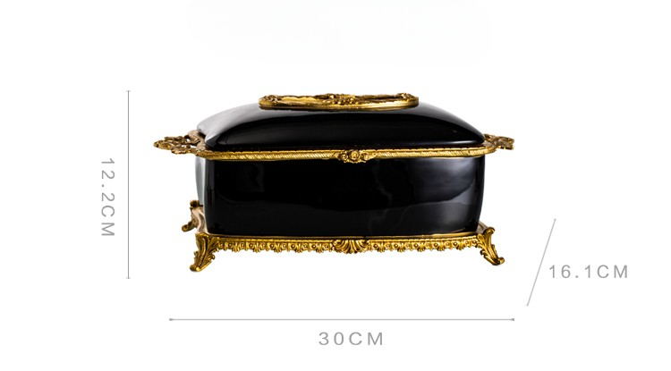 Luxury Black Porcelain and Brass Tissue Box Holder – Elegant Decorative Napkin Dispenser for Living Room, Dining Table, Office, and Coffee Table