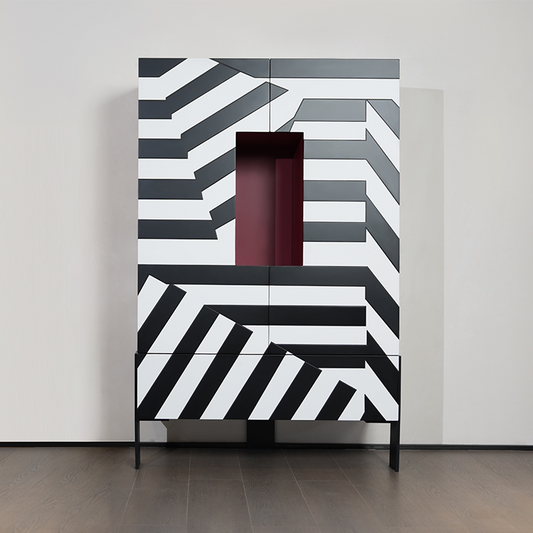 Italian Retro Modern Geometric Sideboard Cabinet – Designer Patchwork Handmade Buffet, Vintage Art Deco Storage for Living Room, Large Statement Display Console