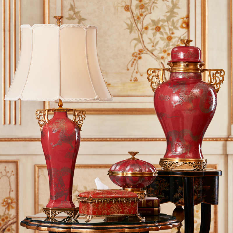 Red Porcelain and Brass Tissue Box, Decorative Napkin Holder for Living Room, Dining Table, Wedding, and Festive Occasions