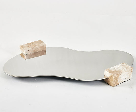 Modern Travertine Marble Irregular Tray, Luxury Minimalist Decorative Organizer for Tabletop, Coffee Table, or Hotel Suite