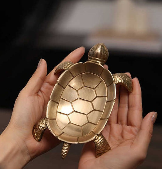 Handcrafted Brass Turtle Jewelry Tray, Indian Imported Gold Storage Dish for Trinkets, Decorative Bowl for Living Room & Dressing Table
