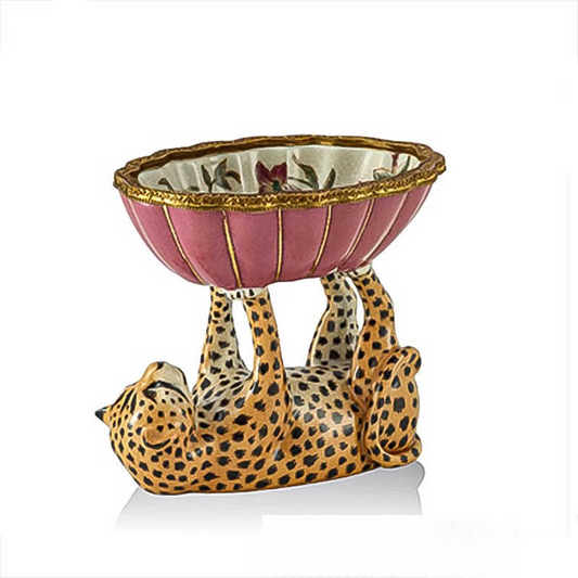 Business Card Holder & Candy Bowl, Luxury Leopard Ceramic & Brass Decorative Ornament, Vintage Living Room Tea Table Ashtray