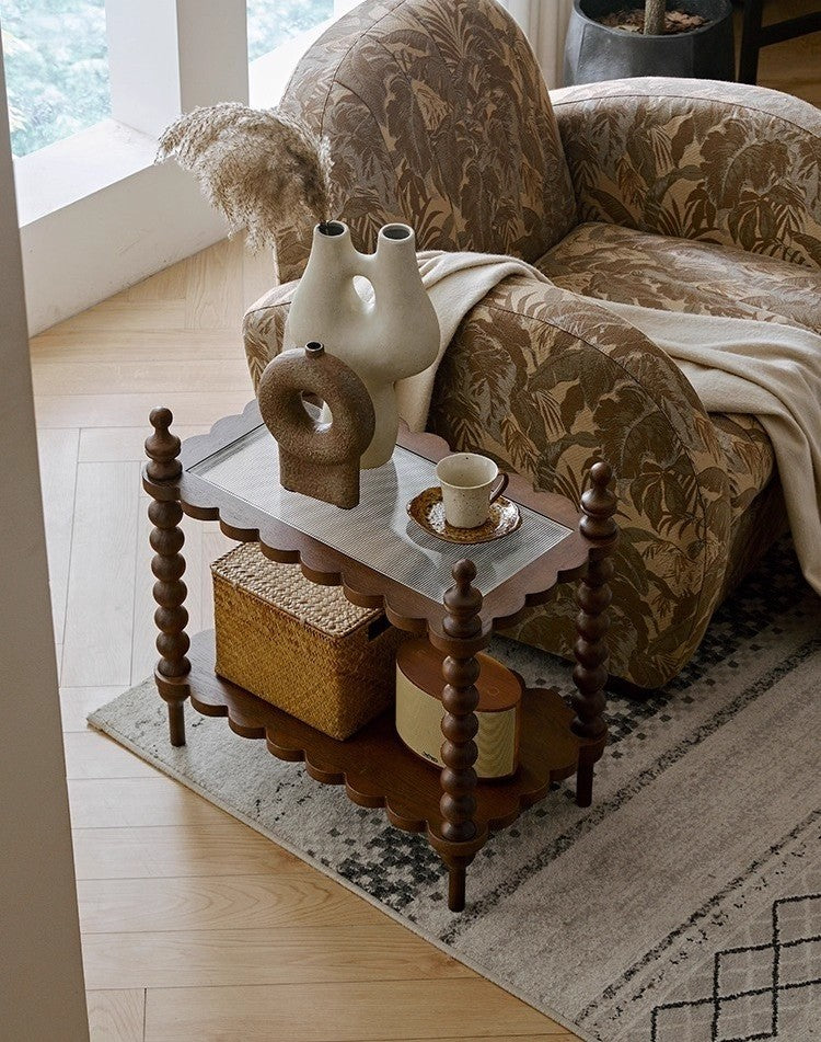 Vintage Solid Wood Cookie Side Table, Mid-Century 2-Tier Small Sofa Shelf – "Add Coffee" Finish