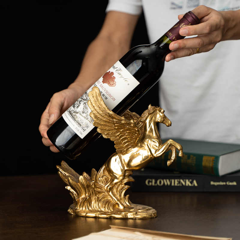 Solid Brass Horse Wine Bottle Holder – Luxury Galloping Pegasus Wine Rack for Dining Room, Bar, Tabletop, and Gift Décor