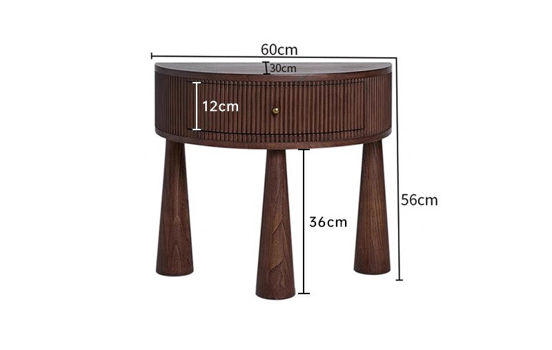 Vintage Solid Wood Bedside Table, Minimalist Walnut Half-Moon Nightstand with Drawer – “Fletcher” Model