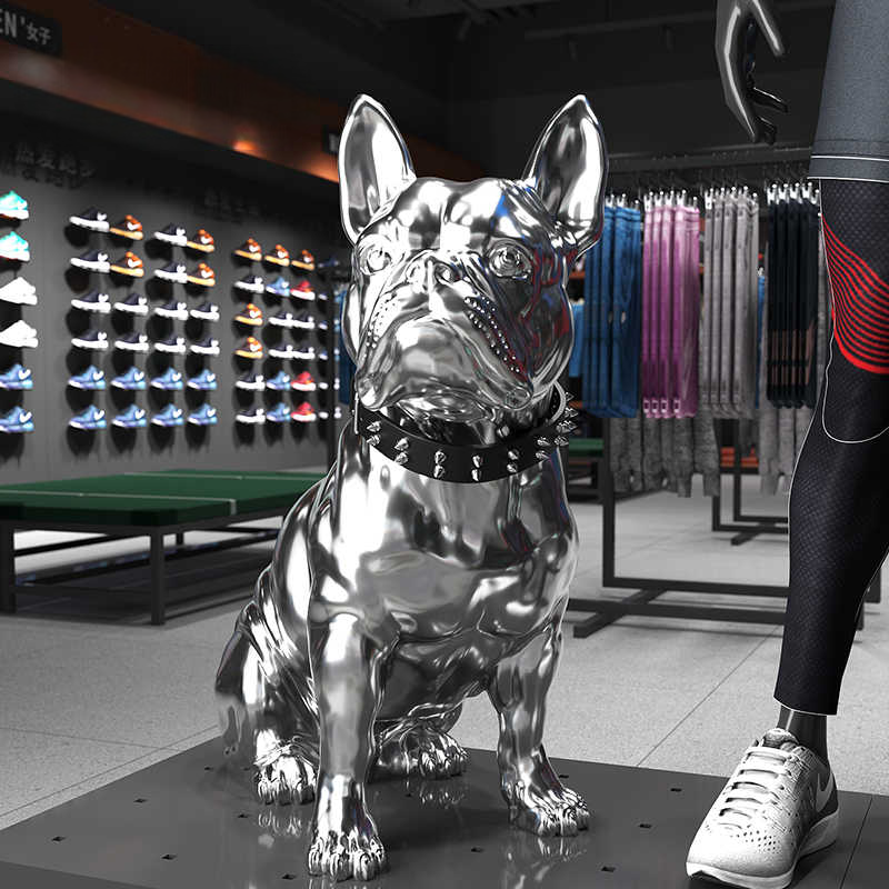 Luxury Chrome Bulldog Sculpture, Large Modern Floor Decor Statue for Living Room & High-End Home Interiors